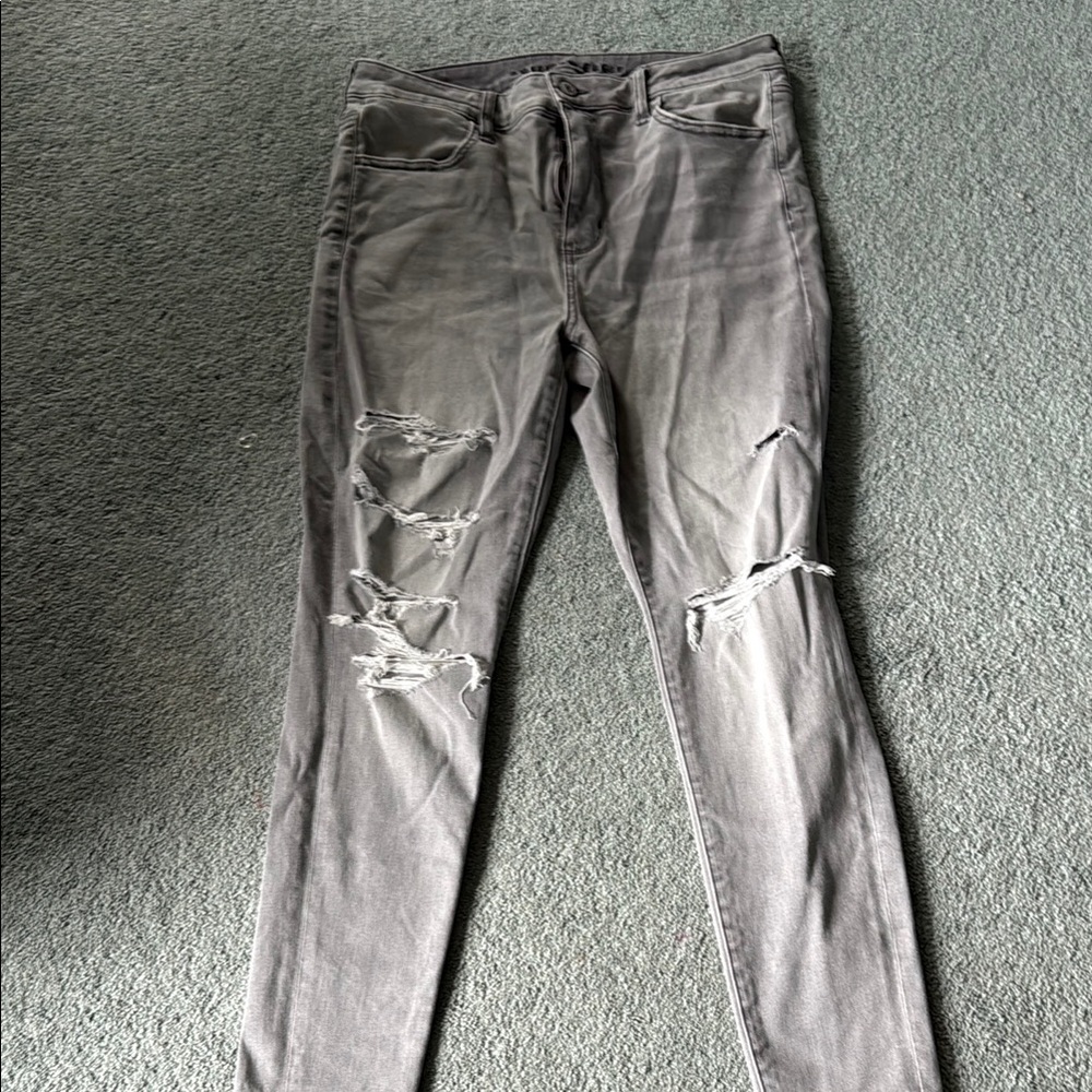 Gray Skinny Distressed Jeans with Tapered Leg